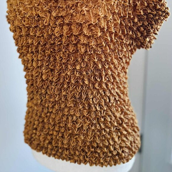 Vintage Radiance Antique Gold Silk-Blend Popcorn Crinkle Stretch Top – US M - Picture 11 of 13